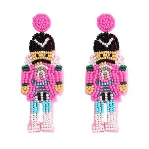 Handmade Beaded Nutcracker Earrings Holiday Statement Oversized